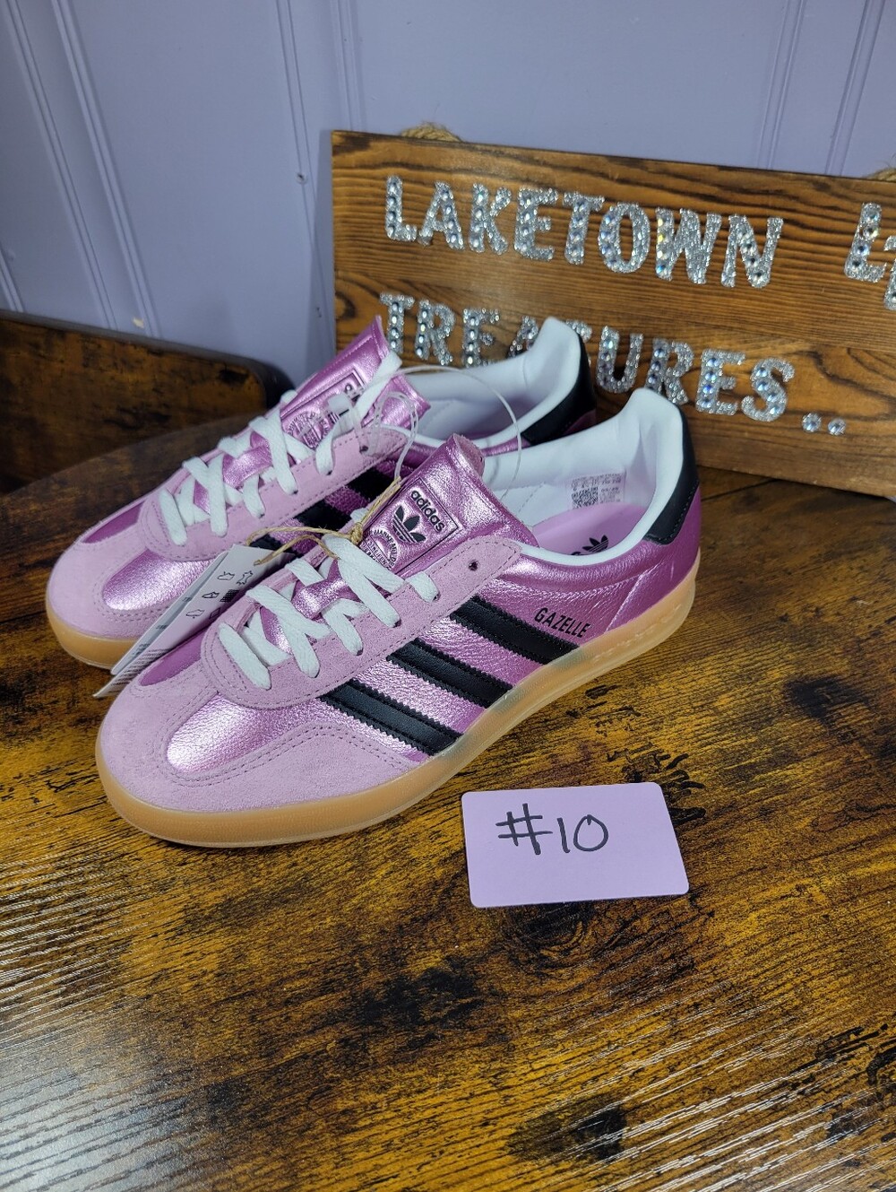 Adidas Gazelle Metallic Pink Sneakers with Black Stripes - Picture 12 of 14